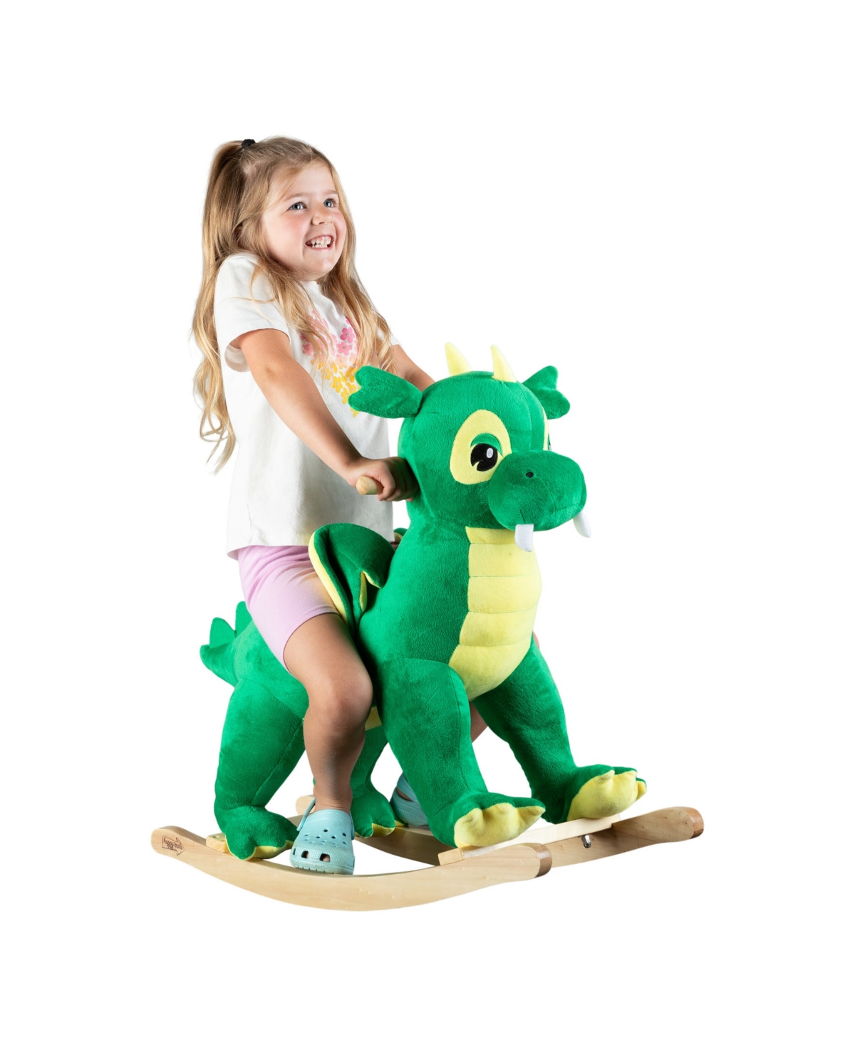 Trademark Global Happy Trails Plush Dinosaur Rocking Horse In Green