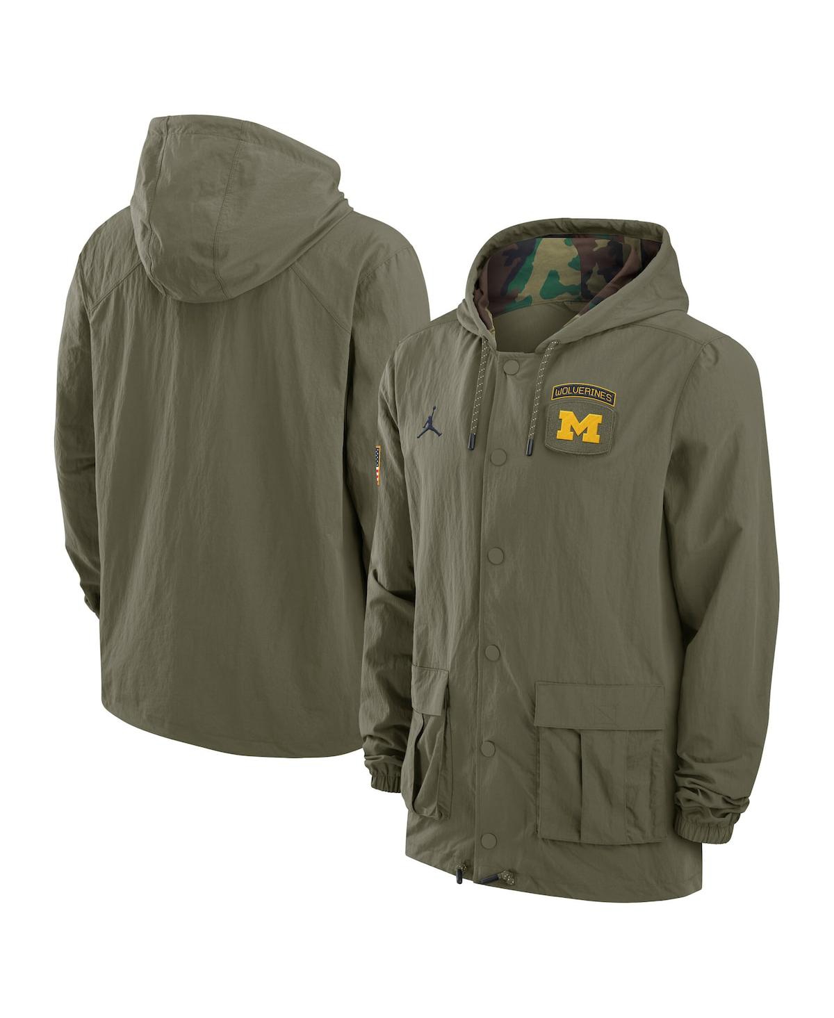 JORDAN MEN'S OLIVE MICHIGAN WOLVERINES 2024 MILITARY APPRECIATION FULL-SNAP HOODIE MILITARY JACKET 
