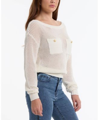 Women's Open Knit Pocket Detail Sweater