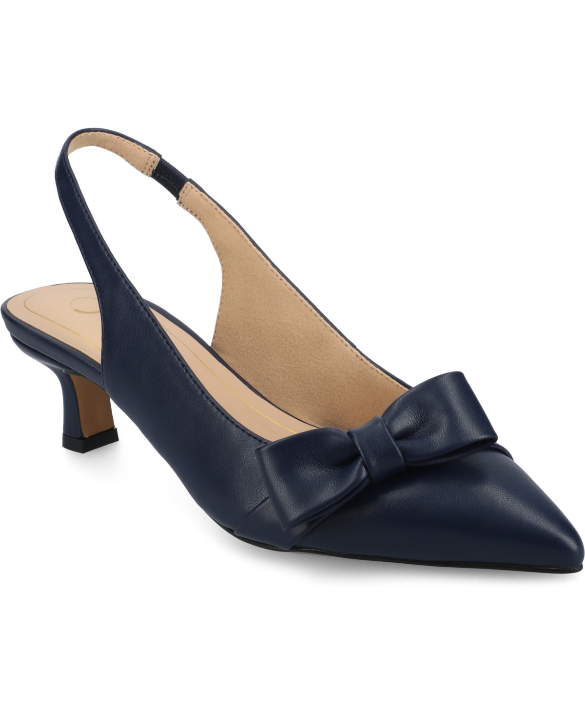 Journee Collection Women's Paloma Bow Kitten Heel Slingback Pumps In Navy
