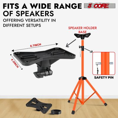 Speaker Stand Tripod Heavy Duty Adjustable Up to 72 Inch DJ Studio Monitor Stands Pole Mount - ORANGE - 2 PCS