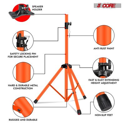 Speaker Stand Tripod Heavy Duty Adjustable Up to 72 Inch DJ Studio Monitor Stands Pole Mount - ORANGE - 2 PCS