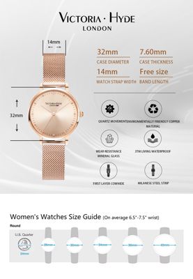 Woman Crystals Watch 32mm Dial Rose Gold Stainless Steel, Victoria Hyde