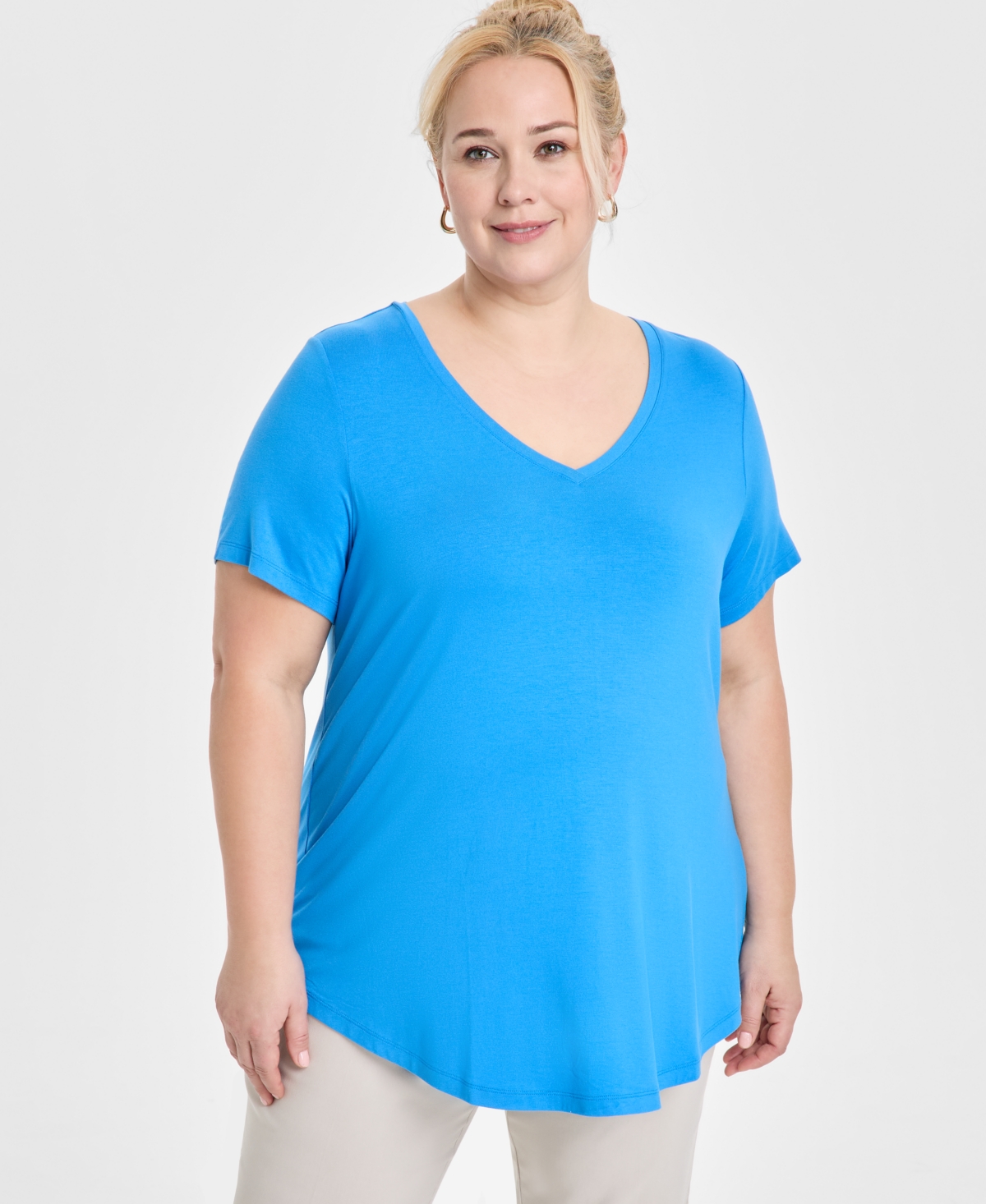 Plus Size V-Neck Short-Sleeve Top, Exclusively at Macy's - Spa Blue