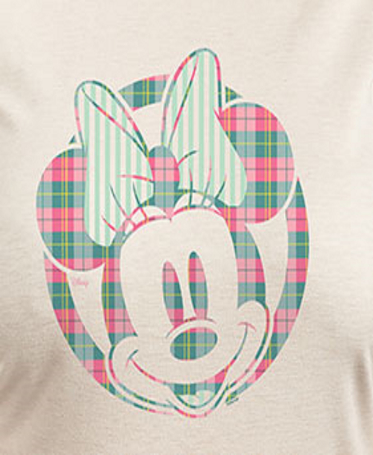 Hybrid Apparel Plus Size Disney Minnie Mouse Plaid Graphic Pullover T-shirt In Beige,khaki