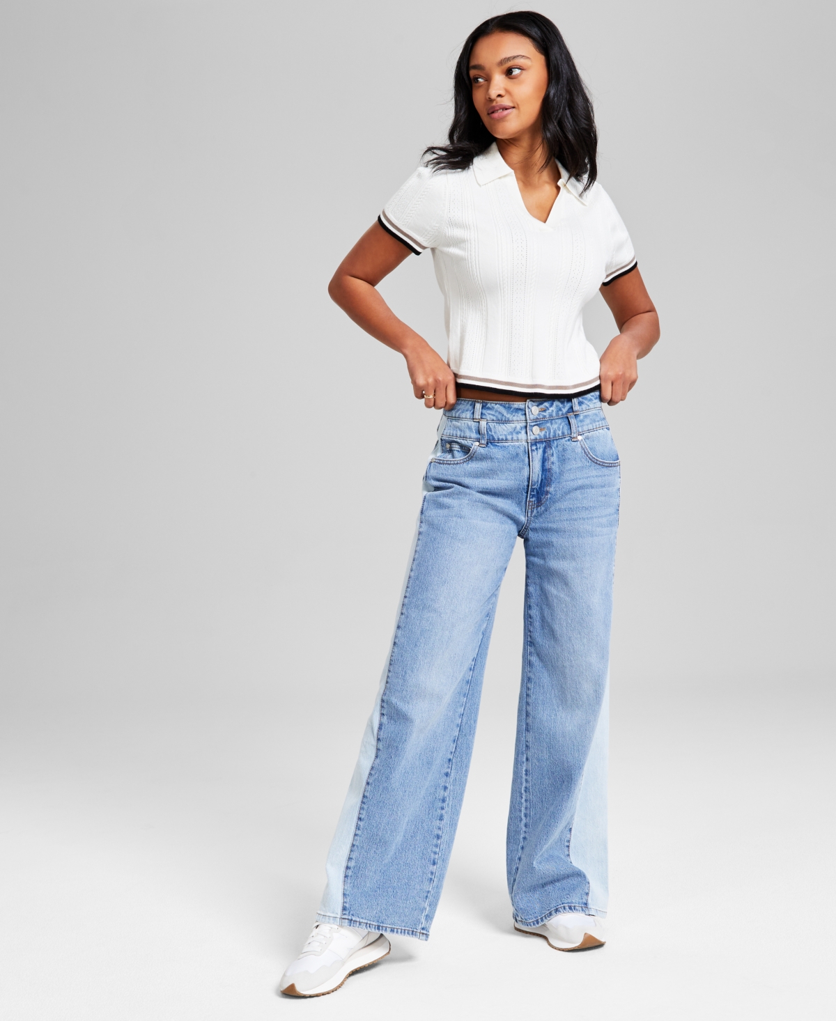 And Now This Petite Two-tone Wide-leg Double-waist Jeans, Exclusively At Macy's In Alonzo