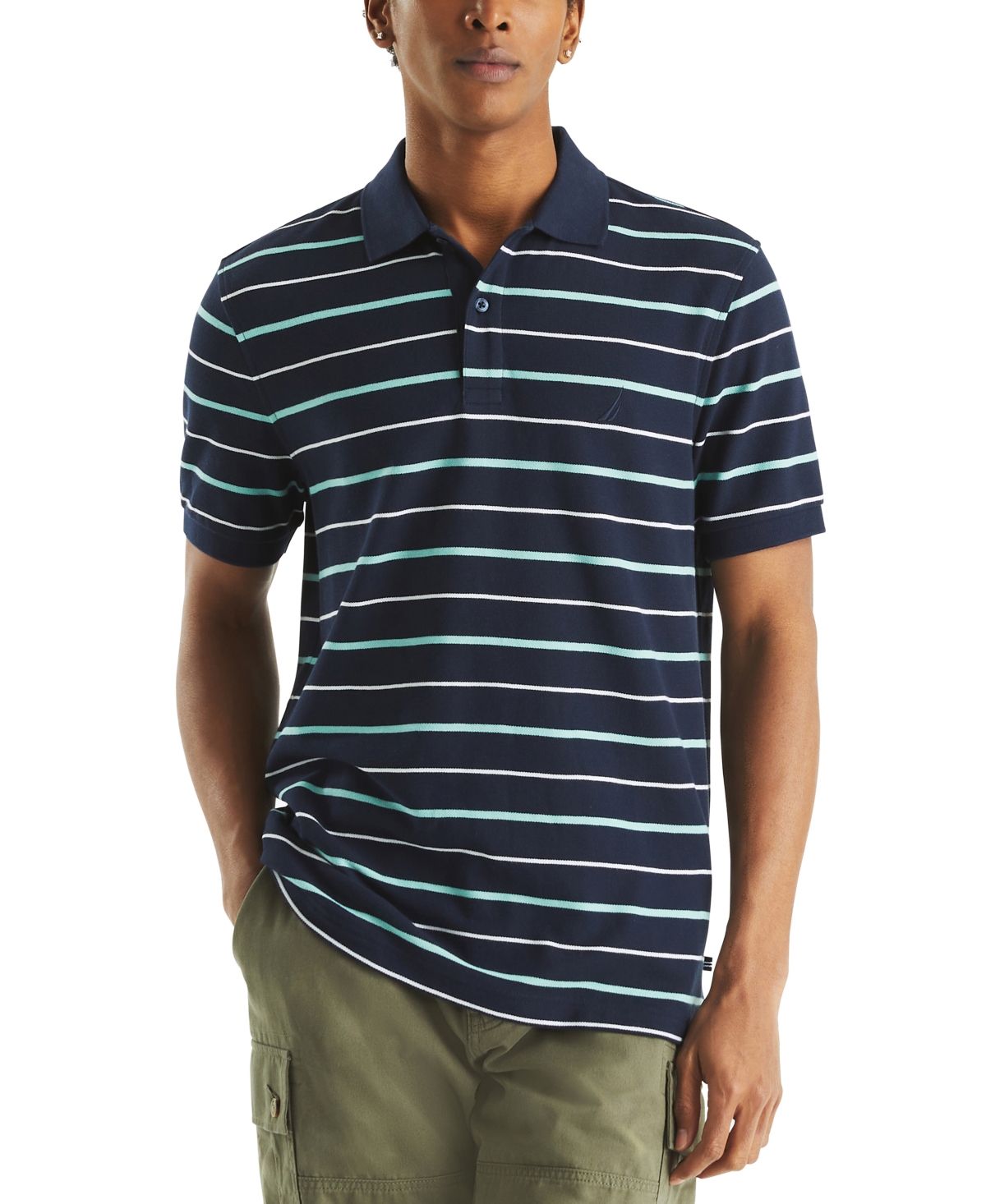 Nautica Men's Striped Classic-fit Deck Polo Shirt In Navy Seas