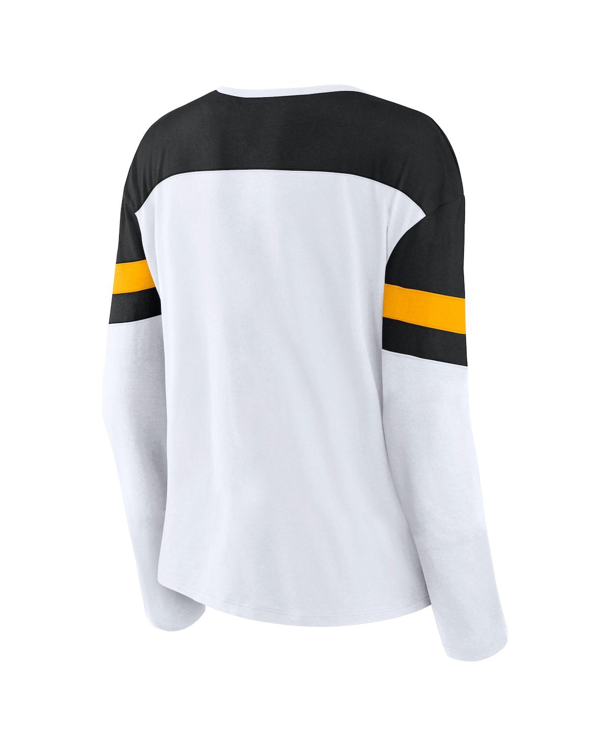 Fanatics Women's White Boston Bruins Frozen Long Sleeve Notch Neck T-shirt In White,black