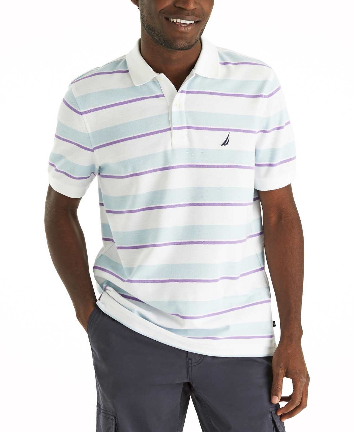 Nautica Mens Classic Fit Striped Deck Polo In Bright White