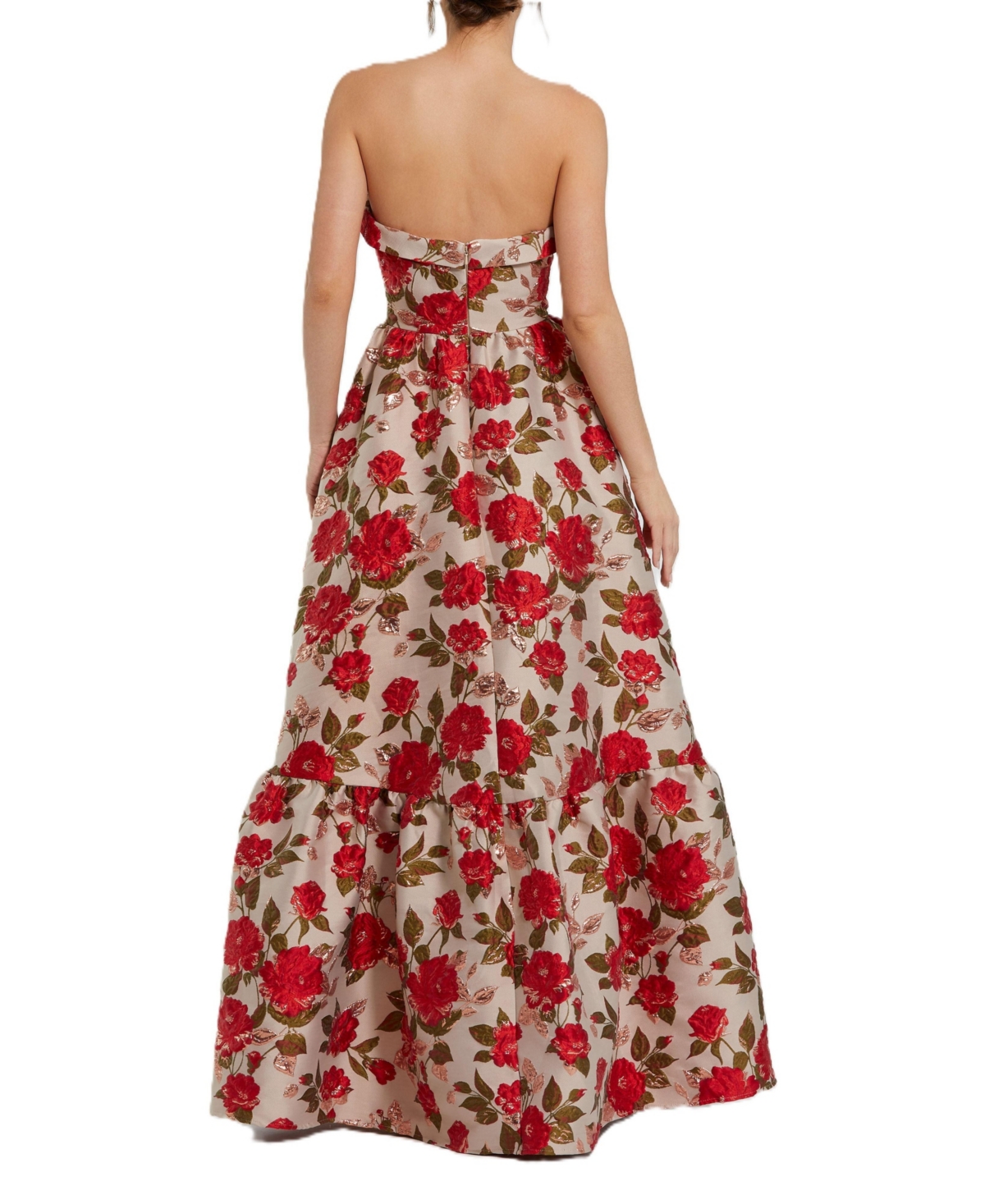 Mac Duggal Women's Brocade Strapless Floral Gown With Ruffle Hem
