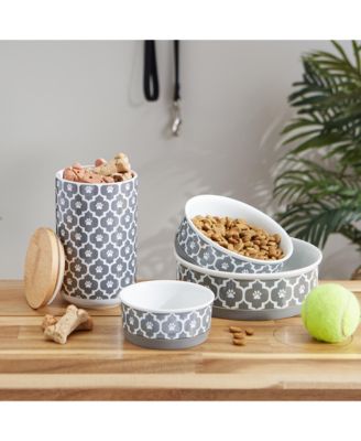 Lattice Paw Print Ceramic Pet Treat Canister