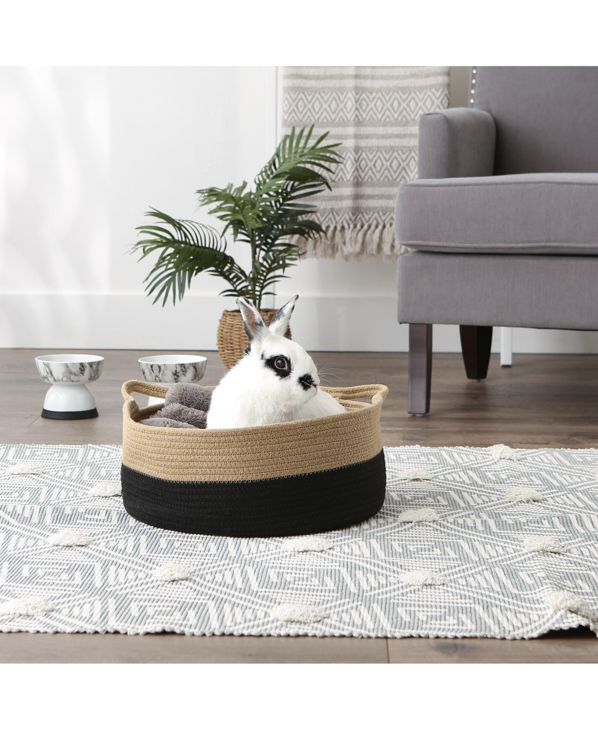 Bone Dry Cotton Rope Cat Ears Pet Storage Basket/Pet -black