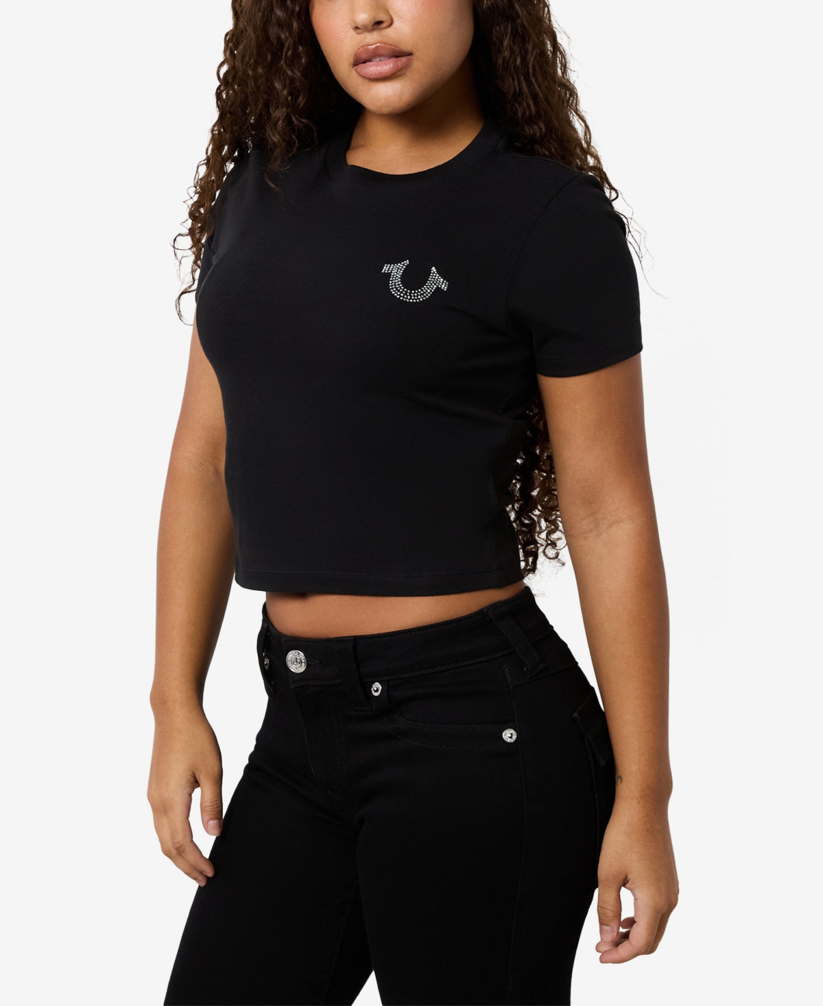 Shop True Religion Women's Crystal Horseshoe Baby T-shirt In Jet Black