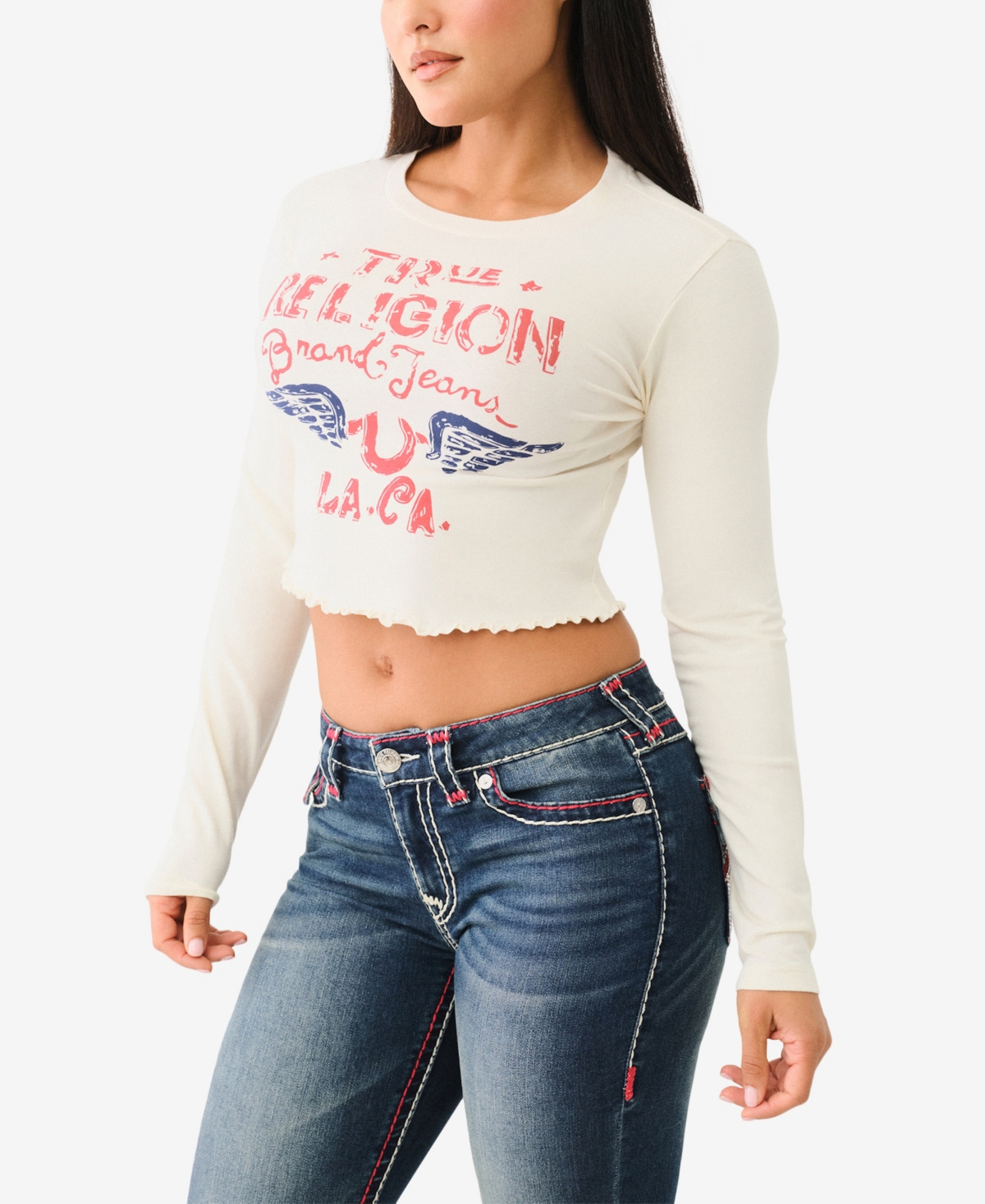 TRUE RELIGION WOMEN'S DISTRESSED WING BABY T-SHIRT 