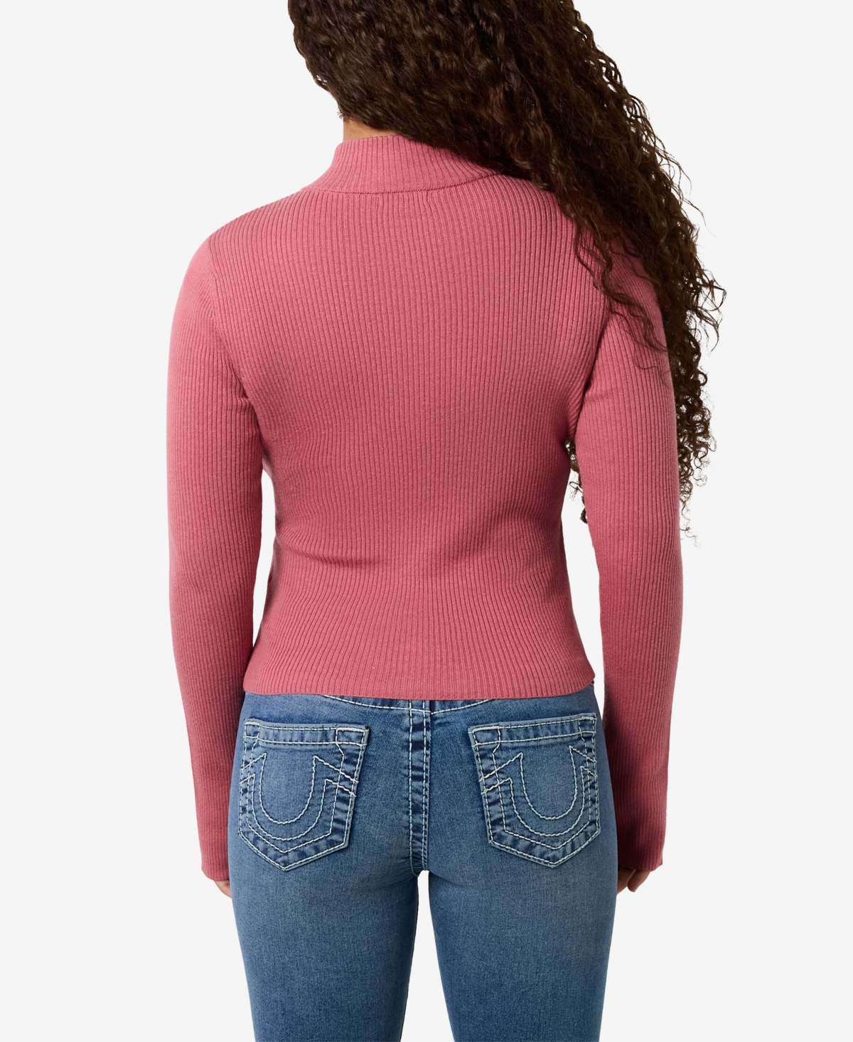 TRUE RELIGION WOMEN'S CRYSTAL ZIP MOCK NECK TOP 