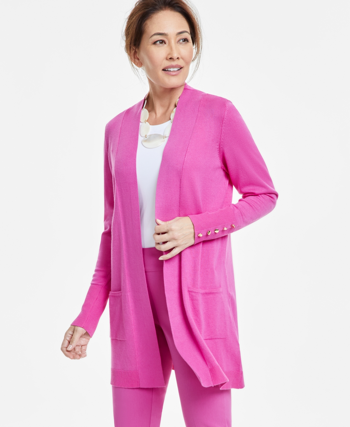 Women's Button-Sleeve Flyaway Cardigan, Exclusively at Macy's - Petunia Pink