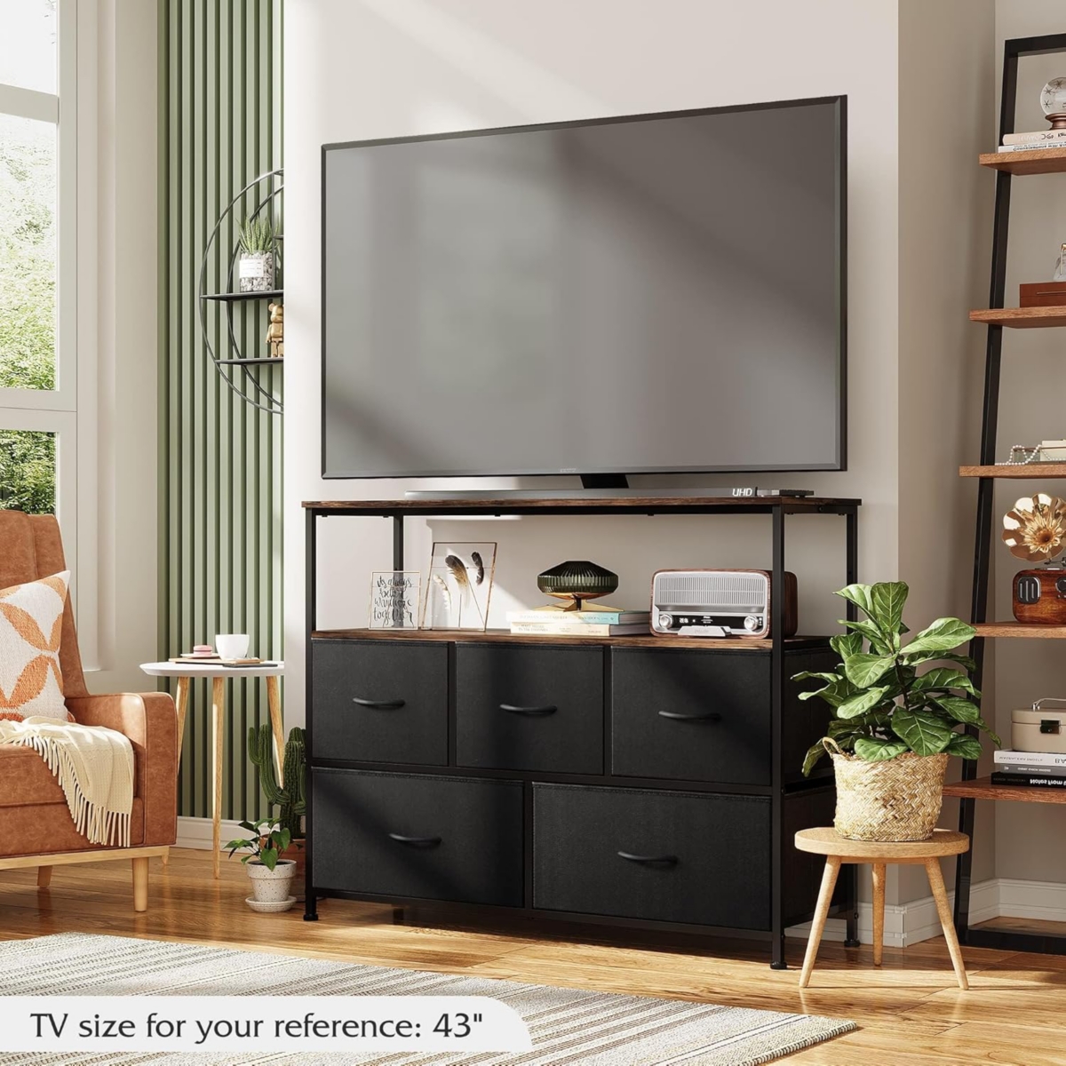 Wlive Dresser Tv Stand Entertainment Center with Fabric Drawers Media Console Table with Open Shelves for Tv up to inch Storage Drawer Unit for Bed