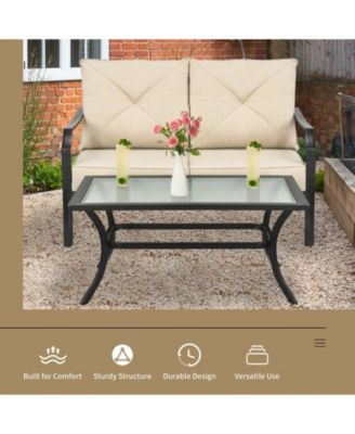 2 Pieces Patio Outdoor Cushioned Sofa Bench with Table