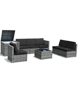 8 Piece Wicker Sofa Rattan Dinning Set Patio Furniture with Storage Table