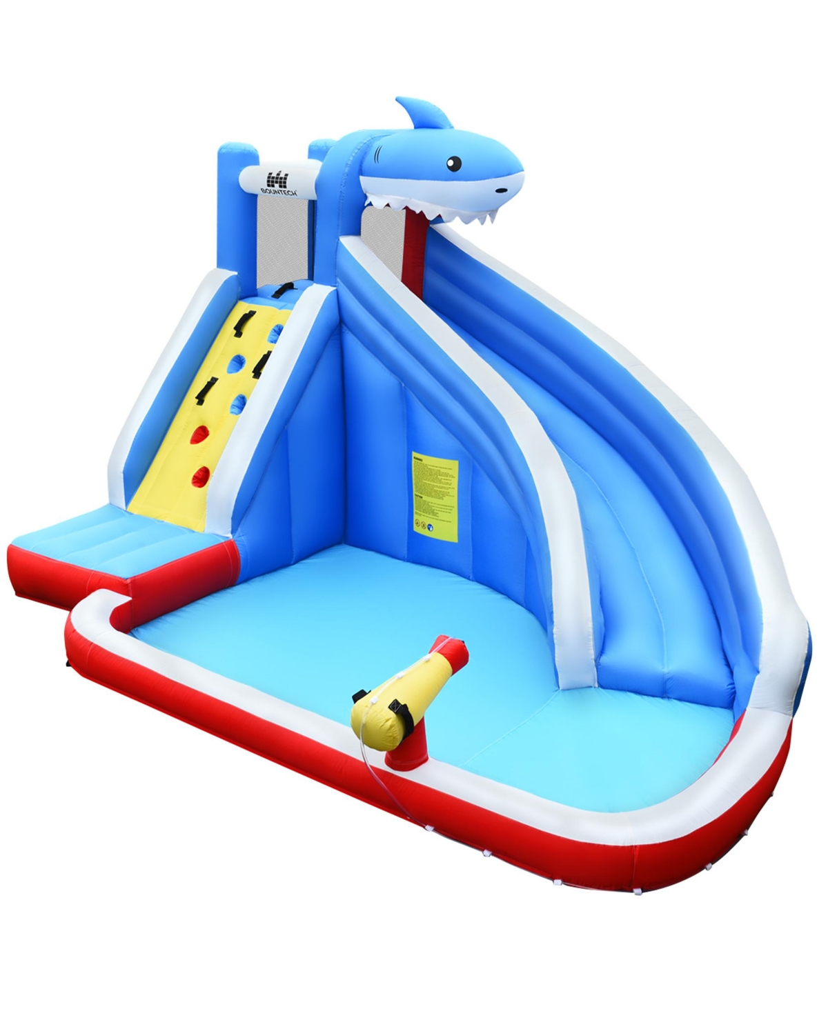 Gymax Inflatable Water Park Bounce House Slide Shark w/ Climbing Wall Splash Pool