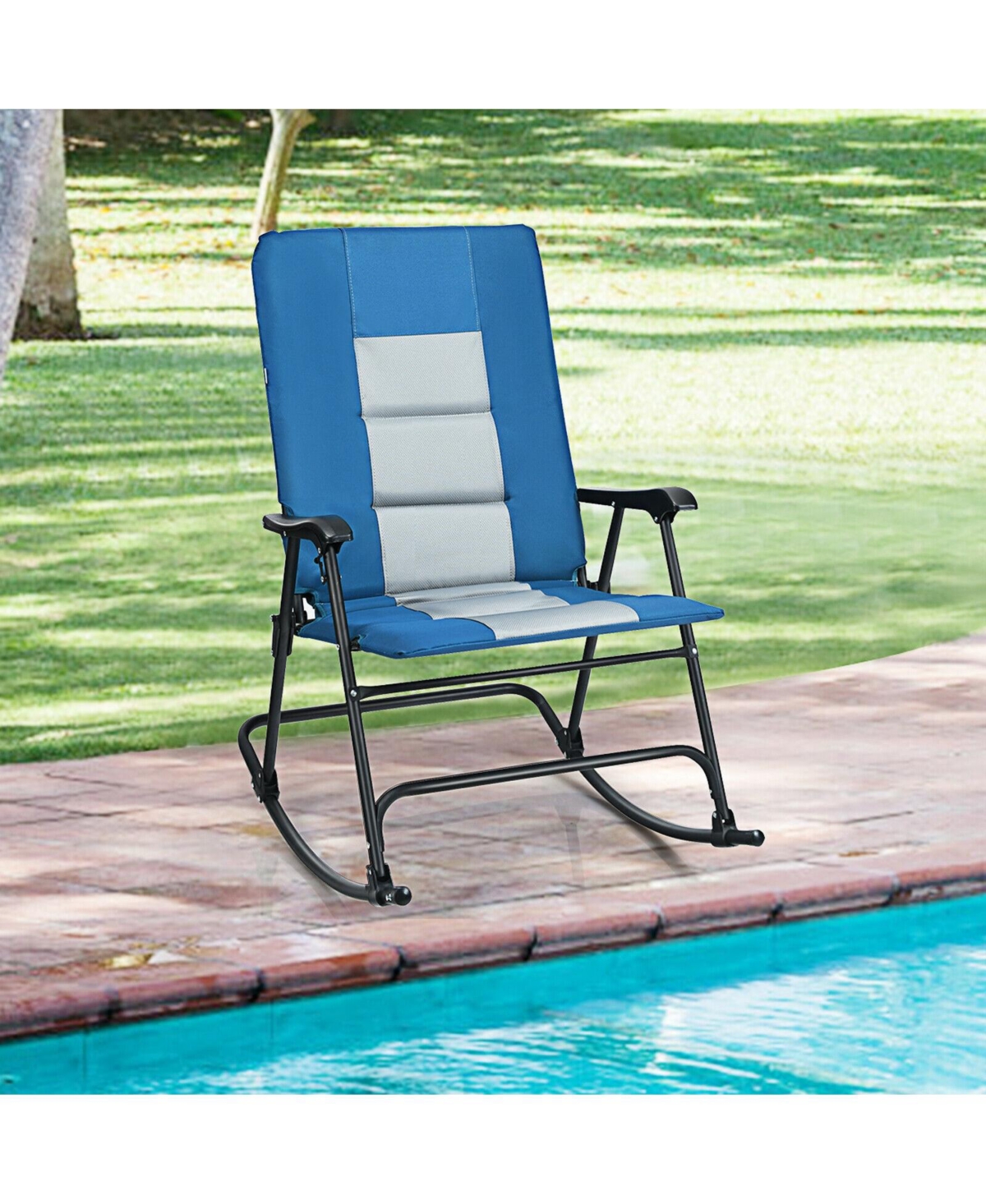 Gouun Foldable Rocking Padded Portable Camping Chair with Backrest and Armrest