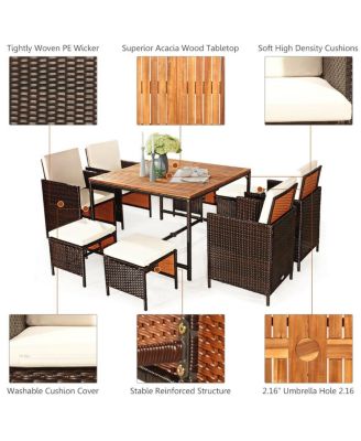 9 Pieces Patio Rattan Dining Cushioned Chairs Set
