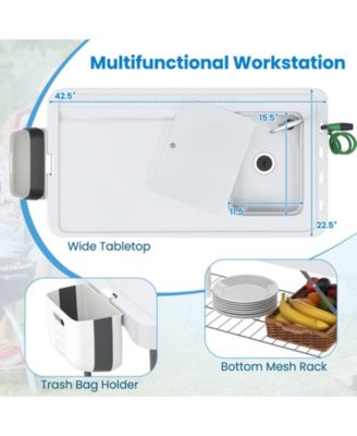 2 in 1 Folding Fish Cleaning Table with Sink and Faucet for Patio BBQ