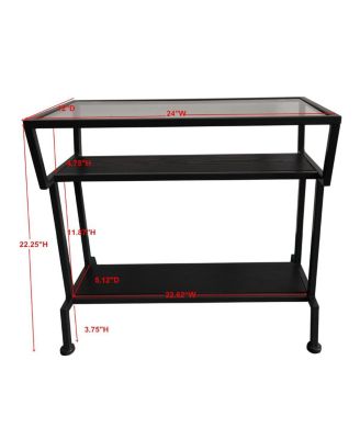 - Dosamantes Side End Table with Storage Shelves, Black