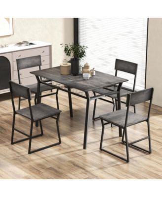 5 Piece Dining Table Set with Storage Rack and Metal Frame