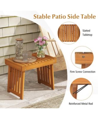 Patio Foldable Side Table with Slatted Tabletop for Backyard