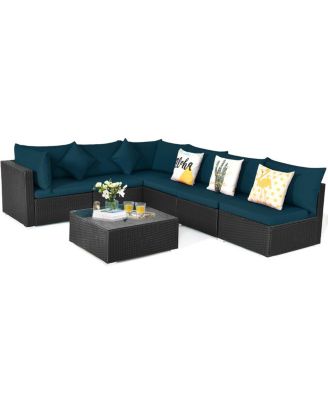 7 Pieces Sectional Wicker Furniture Sofa Set with Tempered Glass Top-Peacock