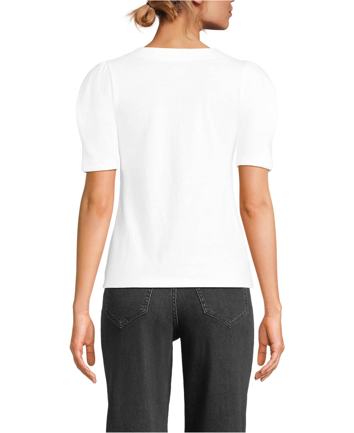 Lands' End Women's Puff Sleeve Mariner Square Neck Top