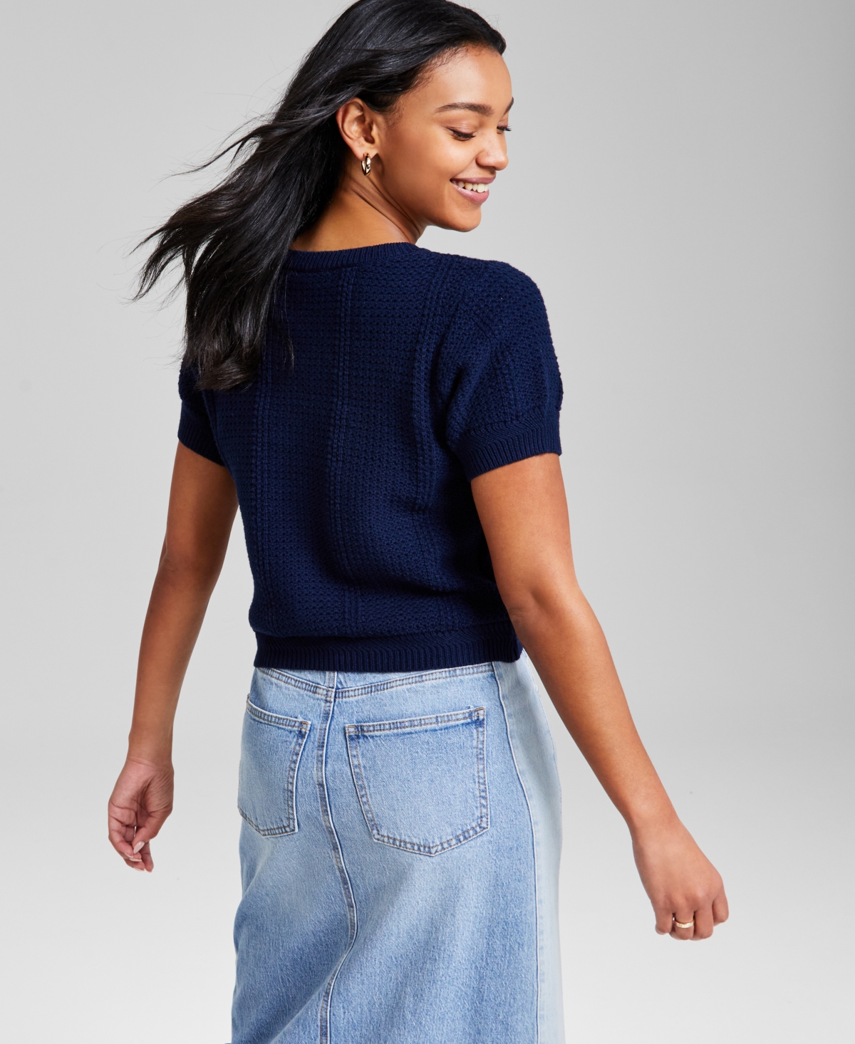And Now This Women's Textured Button-front Cardigan, Exclusively At Macy's In Indigo Batik