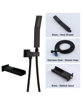 3-Function 10-In Ceiling Mounted Shower System With Waterfall Tub Filler (Matte Black)