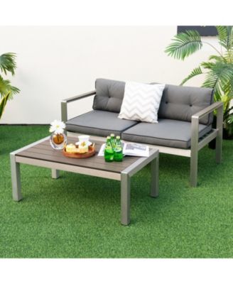 Modern Rectangular Patio Table with Plastic Wood Tabletop and Rustproof Aluminum Frame