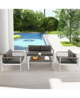 Modern Rectangular Patio Table with Plastic Wood Tabletop and Rustproof Aluminum Frame