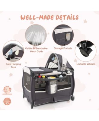 Kids 4 in 1 Portable Pack and Play Nursery Center with Bassinet-Heart