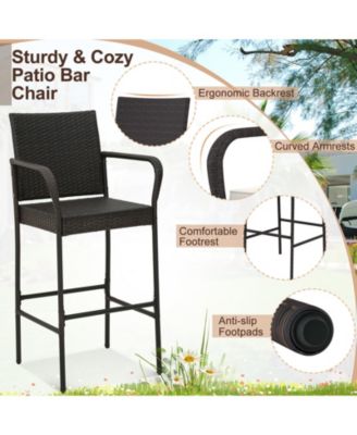 4 Pieces Outdoor PE Rattan Cushioned Barstool Set with Armrests-Set of 4