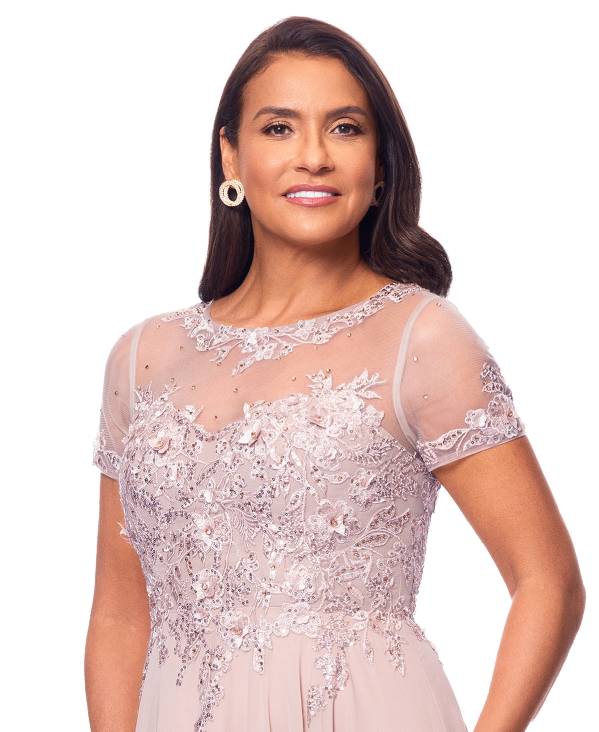 XSCAPE WOMEN'S BOAT-NECK SEQUIN MESH GOWN 