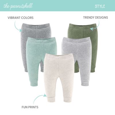 Baby Boys Pants, 5-Pack, Soft Heather Neutrals