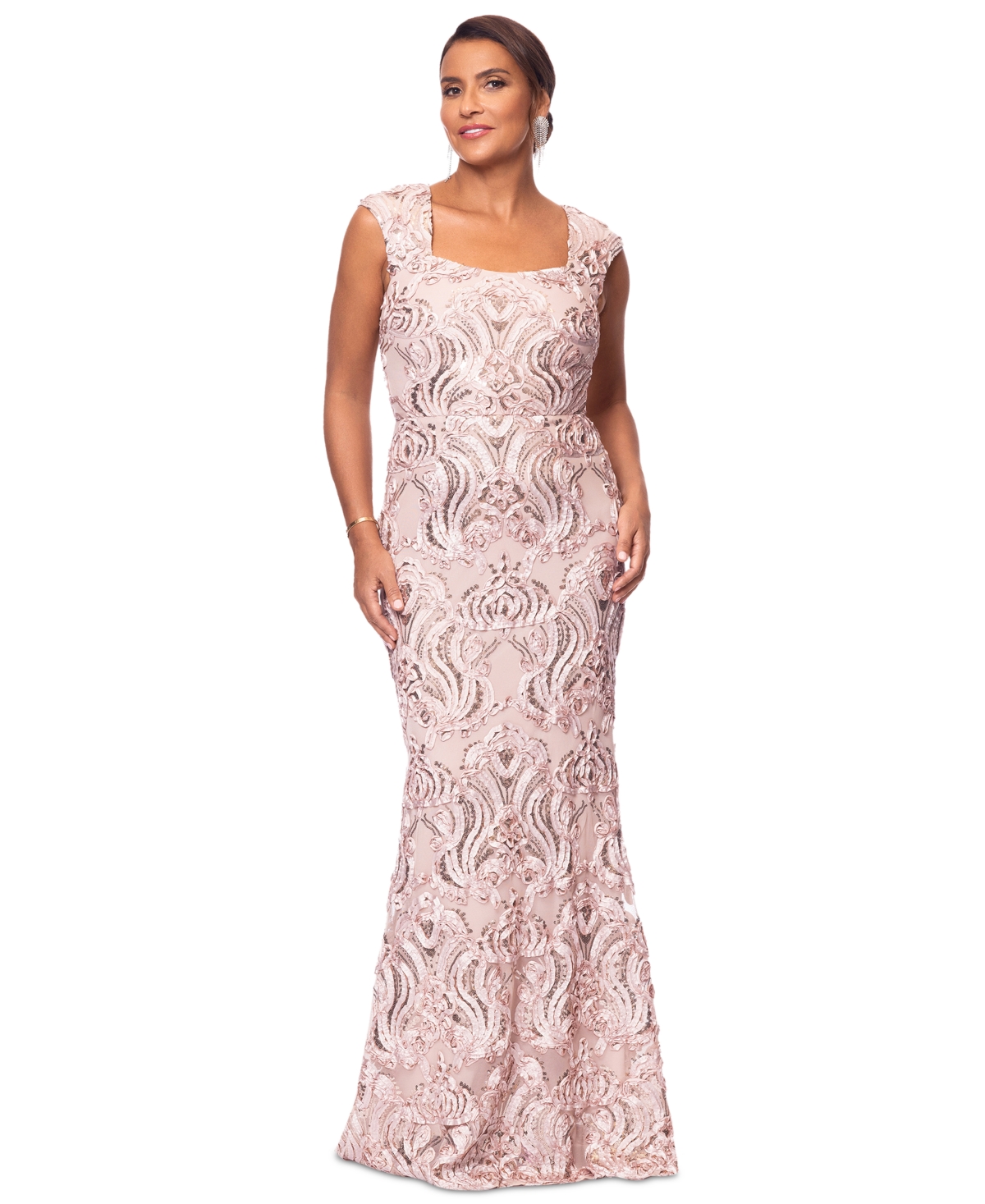 Women's Square-Neck Sleeveless Lace Gown - Sand