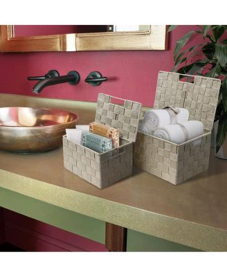 3 Piece Decorative Stackable Woven Basket with Lid and Built-in Carry Handles - Great for Storage and Organization (Aqua)