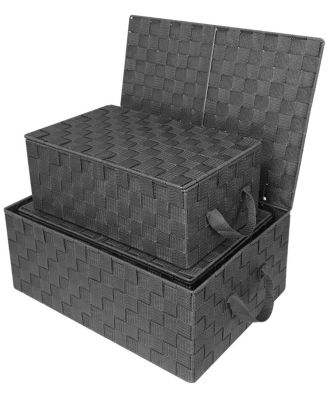 3 Pack Decorative Stackable Woven Basket with Lid and Built-in Rope Carry Handles - Great for Storage and Organization