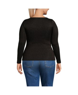 Plus Size Long Sleeve Rib Square Neck Tee
