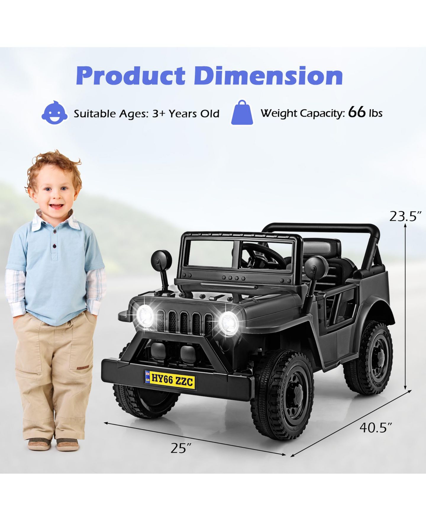 Детская игрушка Gymax 12V Ride-On Truck 39"L x 24.4"W x 24.4"H, Remote Control Ride-On Toy, 66 lbs. Capacity, Ages 3+, цвет: Чёрный — фото 2