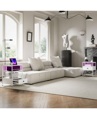 Set of 2 End Tables w/ Power Outlets & Lights for Living Room,