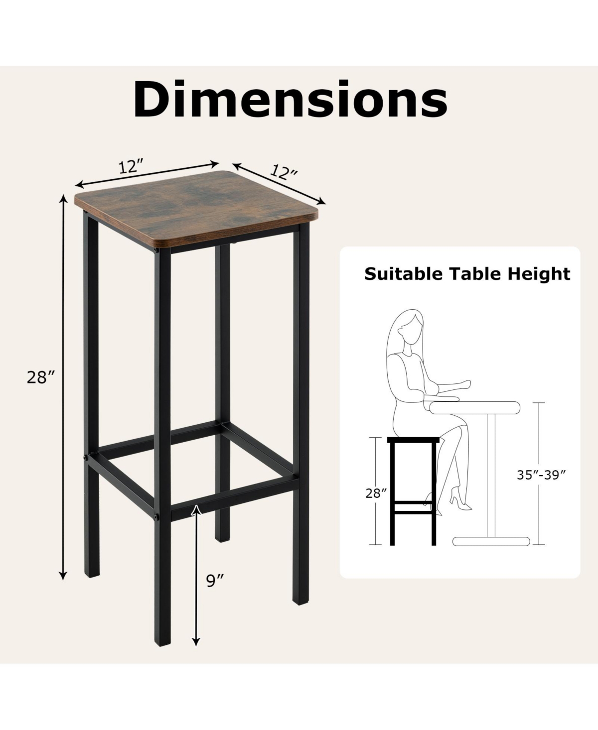 Gouun Set of 4 Bar Stool Set with Metal Legs and Footrest