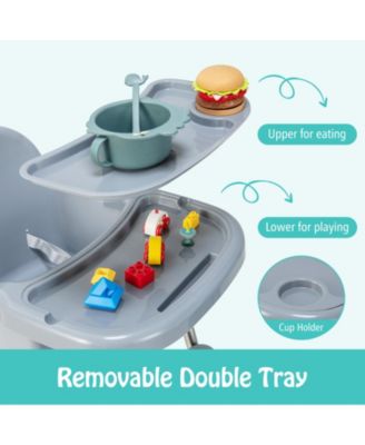 4-in-1 Convertible Baby High Chair with Removable Double Tray