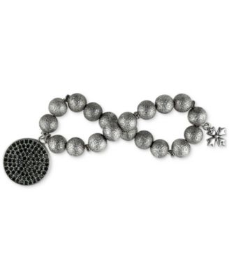 Silver-Tone Dark Crystal Disc Beaded Stretch Bracelet