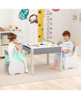 4-in-1 Wooden Activity Kids Table and Chairs with Storage and Detachable Blackboard
